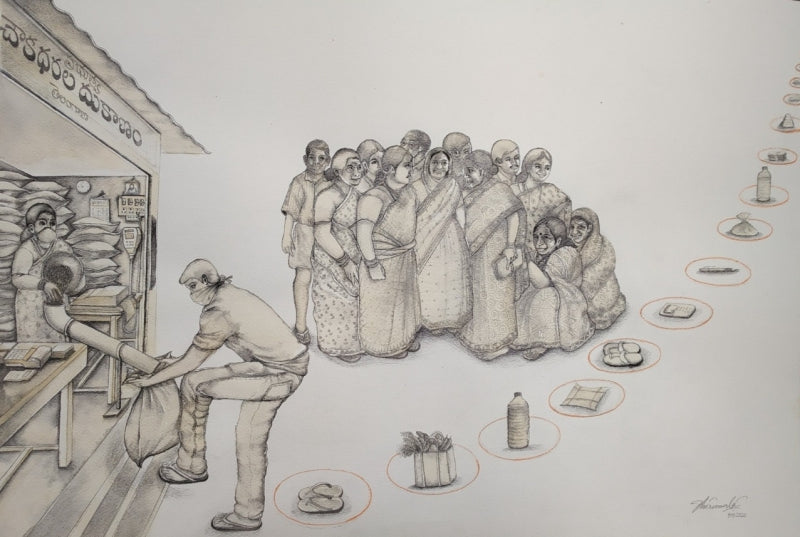 Untitled 13' figurative watercolor painting by artist Thirumala Thirupathi, 15x22 inch, on paper