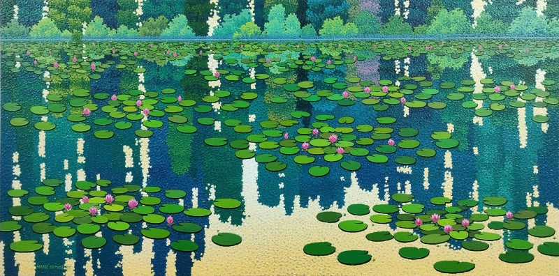 'Untitled 13' nature acrylic painting by artist Satish Mane, 24x48 inch, on canvas