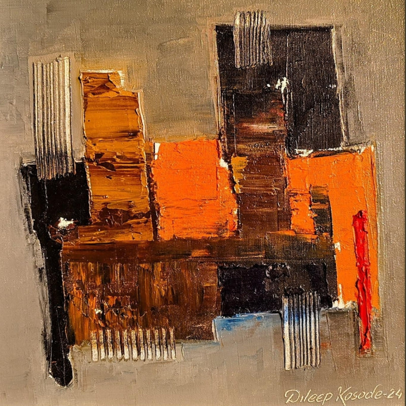 Untitled 13' abstract oil painting by artist Dileep Kosode, 15x15 inch, on canvas