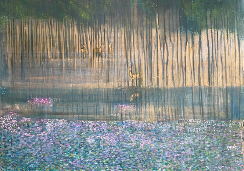 Untitled 13' nature mixed-media painting by artist Vyoma Parikh, 30x42 inch, on linen