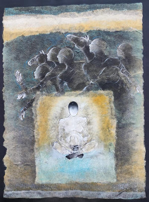 contemporary acrylic painting titled 'Untitled 13', 30x22 inches, by artist Sajal Patra on Nepali Rice Paper