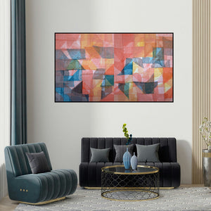 Vivek Nimbolkar's 'Untitled 130 (Shifting Realities)' painting visualized above a sofa in a contemporary room.