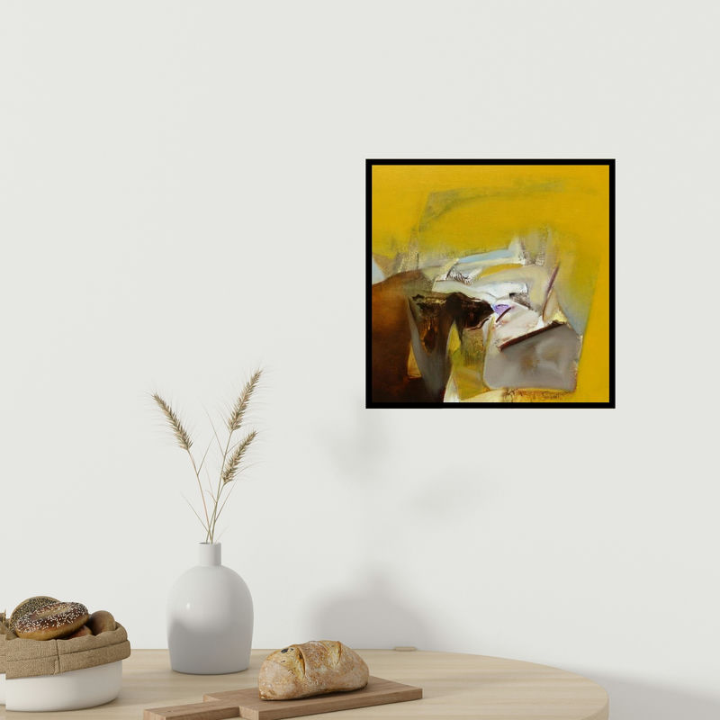 In-situ view of Shrikant Kadam's 'Untitled 135 (Golden Awakening)' painting in a room