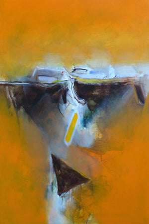 Untitled 138 (Amber Horizon) by Shrikant Kadam, Original Acrylic Abstract Painting on Canvas, Medium Vertical Wall Art