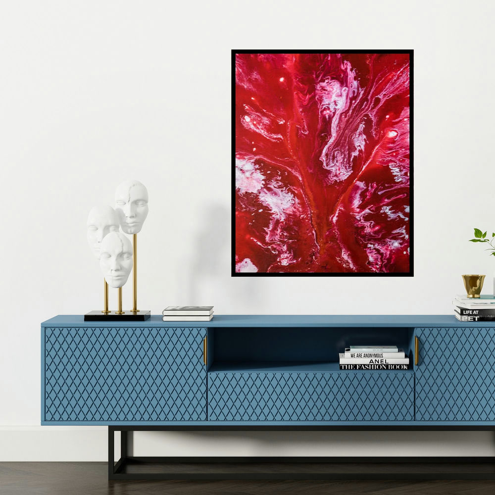 'Untitled 14' painting by Kartikey Sharma shown on a wall in a furnished room.