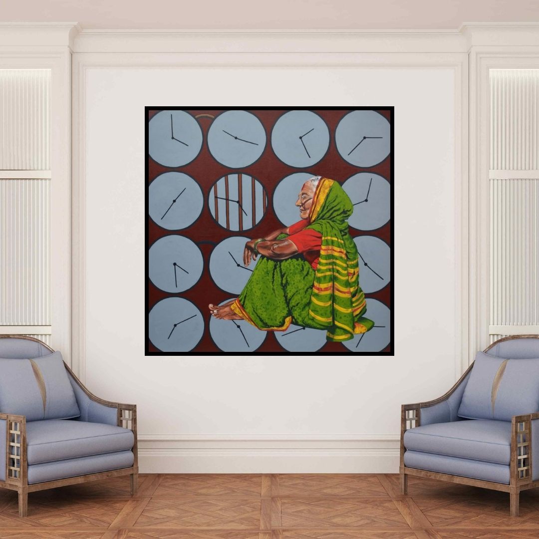 In-situ view of Pratap Kore's 'Untitled 14 (Time's Passage**)' painting in a room