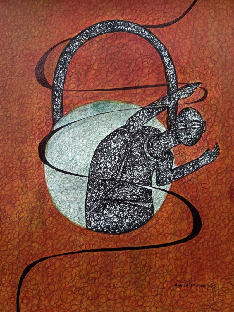 Figurative mixed media painting titled 'Untitled 14', 14x11 inches, by artist Ankita Dutta on Paper