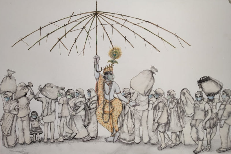 Untitled 14' religious watercolor painting by artist Thirumala Thirupathi, 15x22 inch, on paper