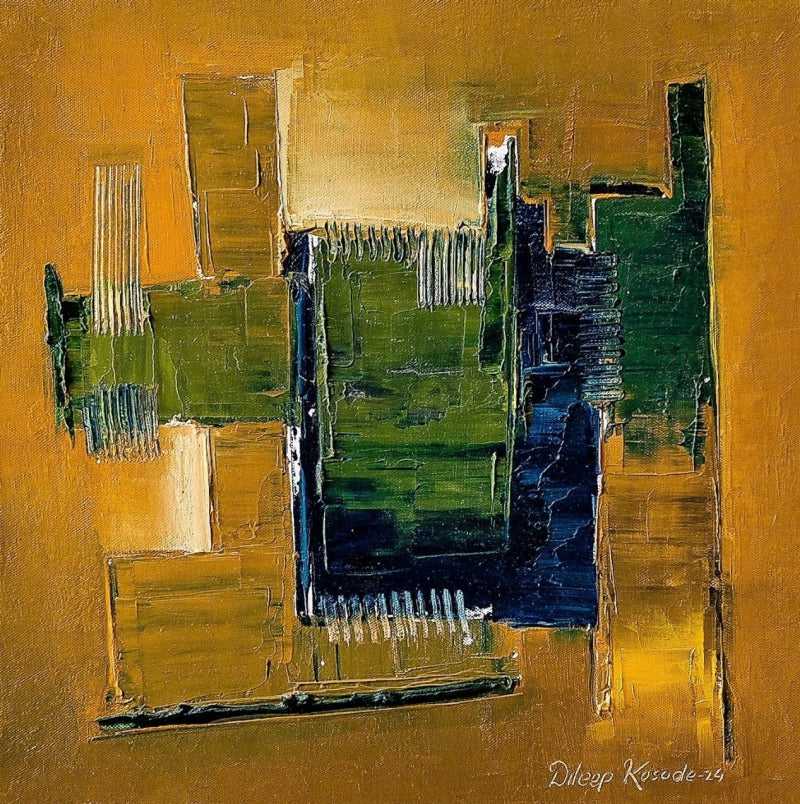 Untitled 14' abstract oil painting by artist Dileep Kosode, 15x15 inch, on canvas