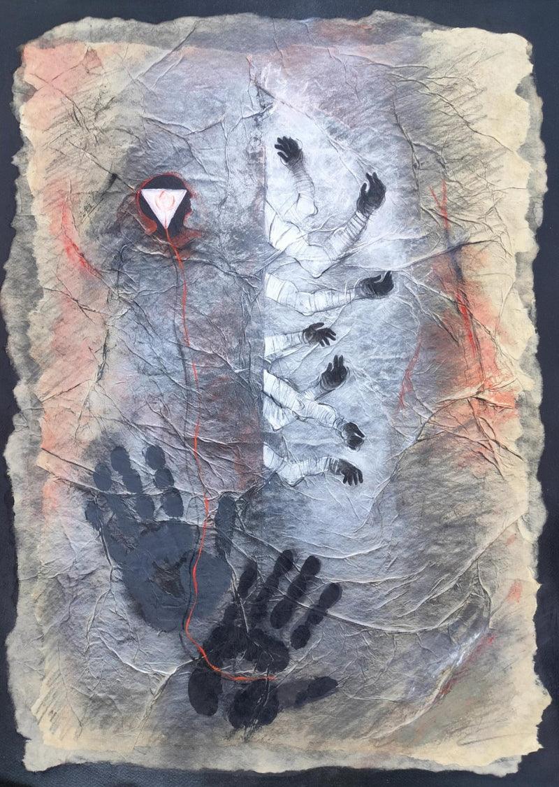 contemporary acrylic painting titled 'Untitled 14', 30x22 inches, by artist Sajal Patra on Nepali Rice Paper