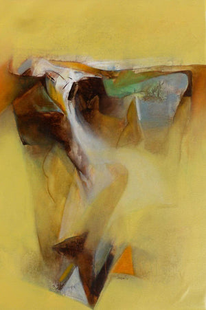 Untitled 142 (Waterfall's Descent) by Shrikant Kadam, Original Acrylic Abstract Painting on Canvas, Medium Vertical Wall Art