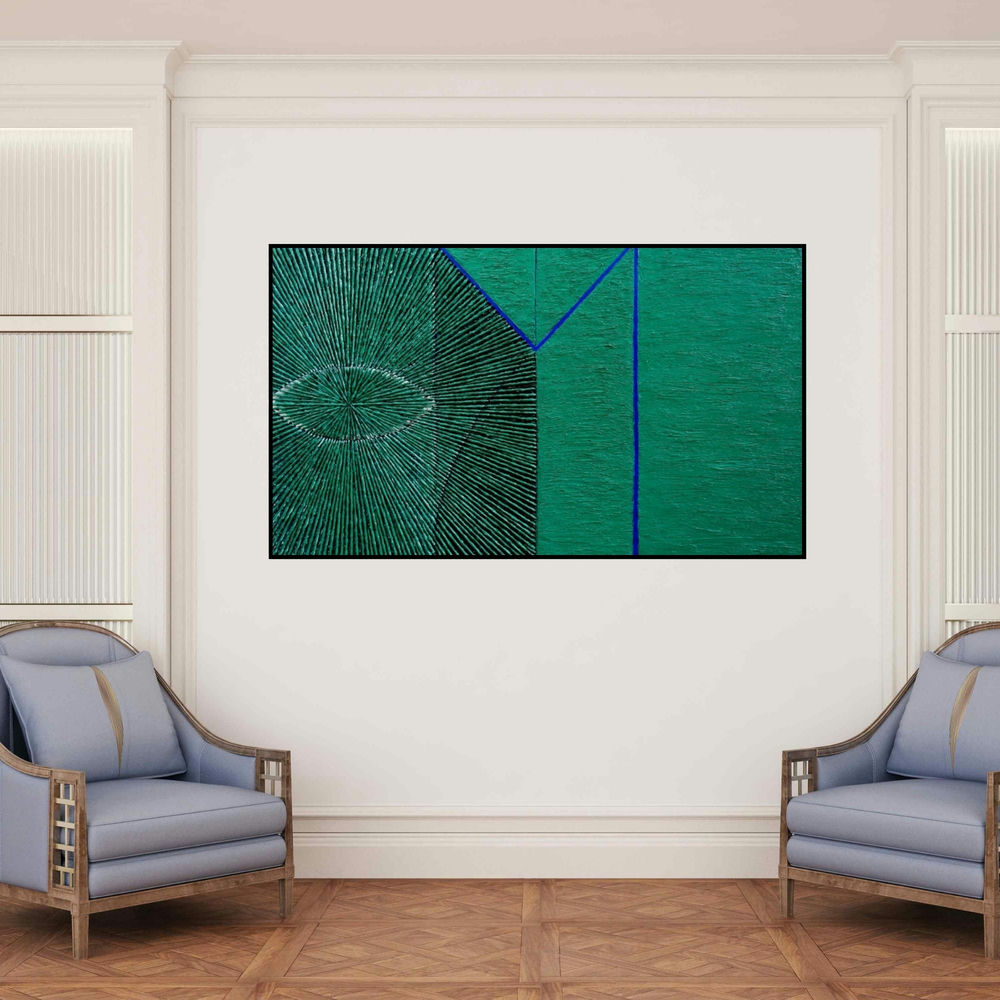 'Untitled 148' painting by Sandesh Khule shown on a wall in a furnished room.