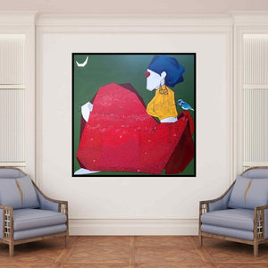 In-situ view of Pratap Kore's 'Untitled 15 (Serene Encounter)' painting in a room