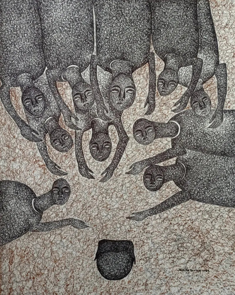 Figurative mixed-media painting titled 'Untitled 15', 28x22 inch, by artist Ankita Dutta on Paper