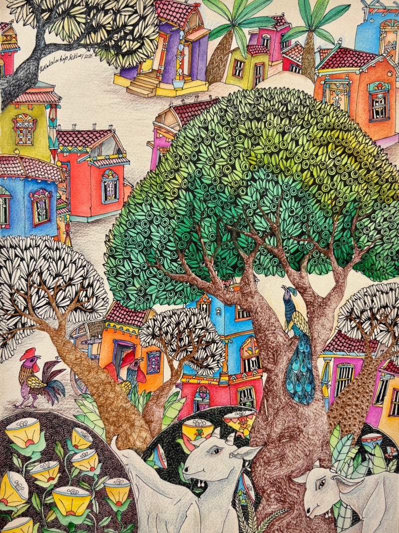 Untitled 15' landscape mixed-media painting by artist Rajasekhar Komakula, 16x11 inch, on acid free paper