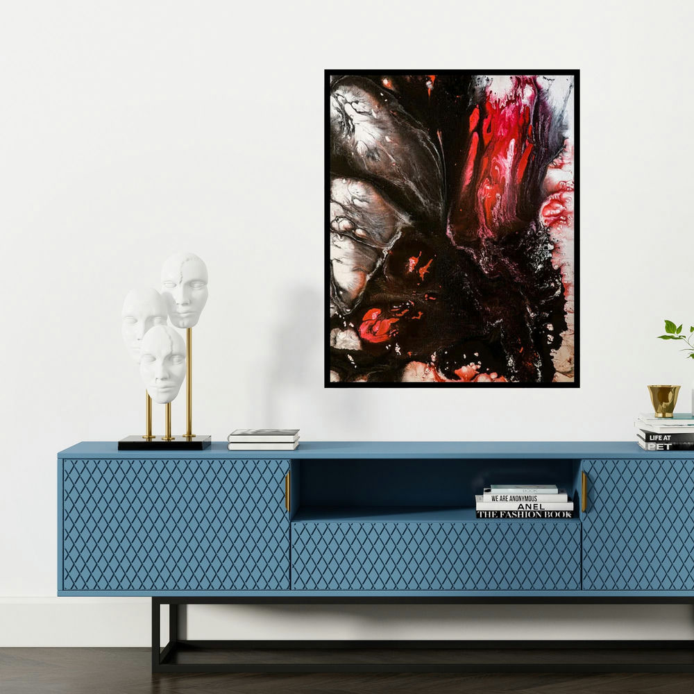 'Untitled 15' painting by Kartikey Sharma shown on a wall in a furnished room.