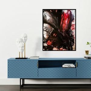 'Untitled 15' painting by Kartikey Sharma shown on a wall in a furnished room.