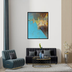 Preview of 'Untitled 151 (Untitled 157)' Painting by Shrikant Kadam shown on a wall in a furnished room.