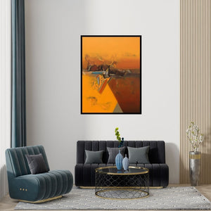 Preview of 'Untitled 152' Painting by Shrikant Kadam shown on a wall in a furnished room.