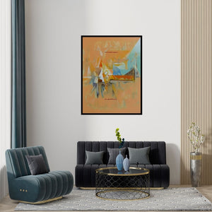 Preview of 'Untitled 153 (Untitled 155)' Painting by Shrikant Kadam shown on a wall in a furnished room.