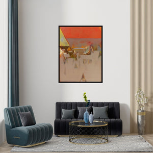 Preview of 'Untitled 154' Painting by Shrikant Kadam shown on a wall in a furnished room.