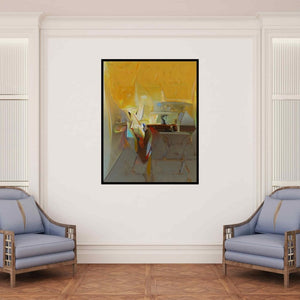 In-situ view of Shrikant Kadam's 'Untitled 157 (Golden Reverie)' painting in a room