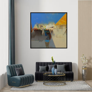 Preview of 'Untitled 160' Painting by Shrikant Kadam shown on a wall in a furnished room.