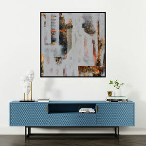 'Untitled' painting by NIkHIl Patil shown on a wall in a furnished room.