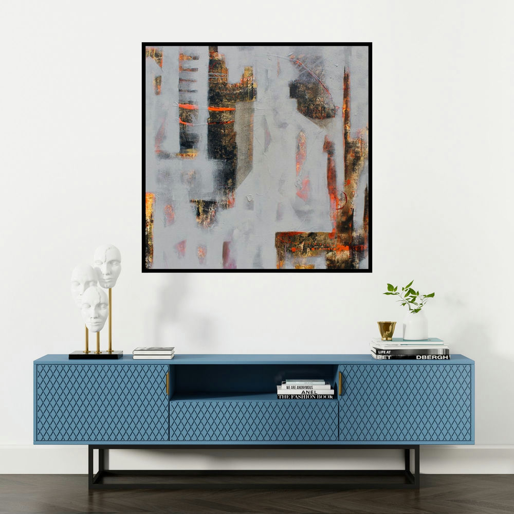 'Untitled' painting by NIkHIl Patil shown on a wall in a furnished room.