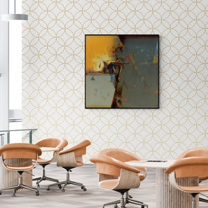 Preview of 'Untitled 170 (Shifting Realities)' Painting by Shrikant Kadam shown on a wall in a furnished room.