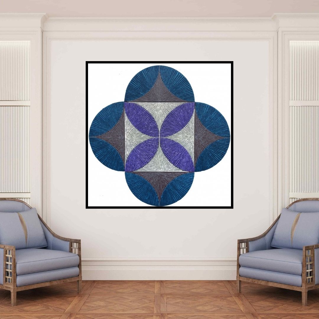 In-situ view of Sandesh Khule's 'Untitled 172 (Intersecting Rhythms)' painting in a room