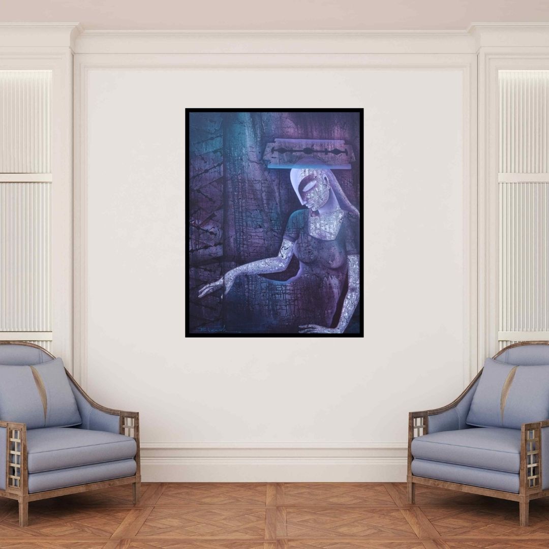 In-situ view of Bikash Mohanta's 'Untitled 18 (Strength in Stillness)' painting in a room