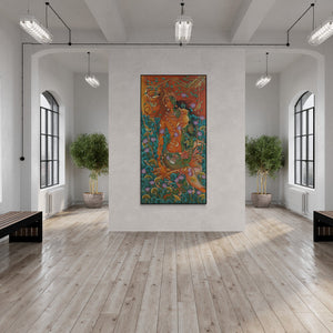 In-situ view of Manikandan Punnakkal's 'Untitled 18 (Divine Union)' painting in a room