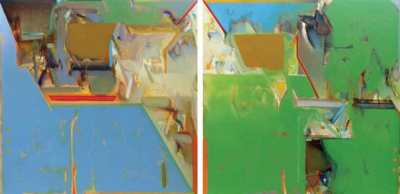 Abstract acrylic painting titled 'Untitled 180 (Diptych)', 48x96 inches, by artist Shrikant Kadam on Canvas