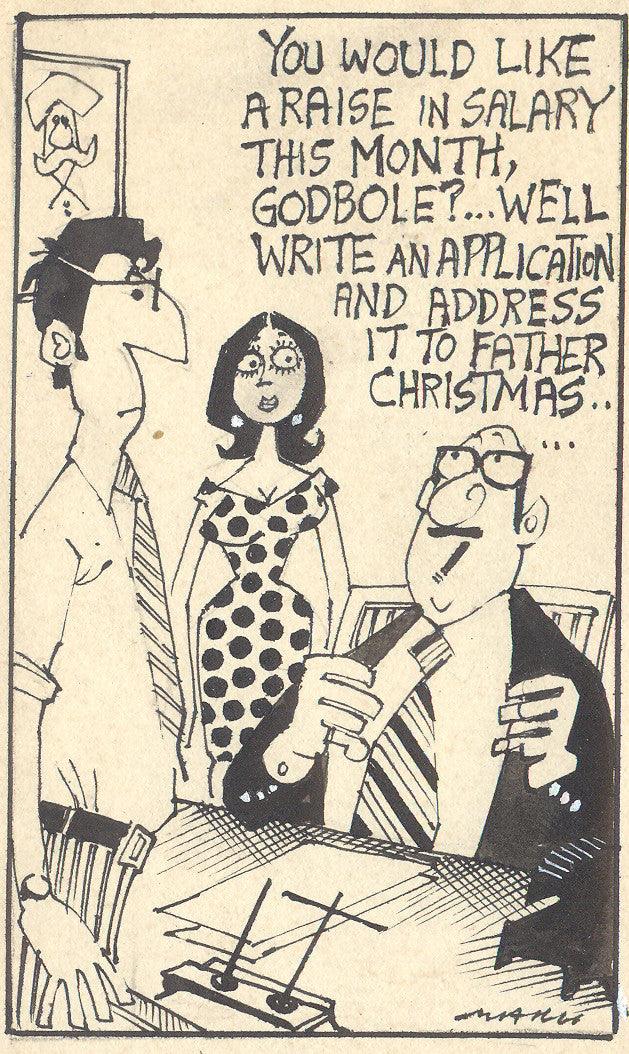 Figurative pen ink drawing titled 'Untitled 188', 5x3 inches, by artist Mario Miranda on Paper