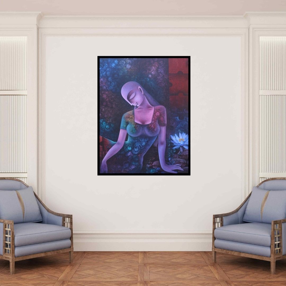 In-situ view of Bikash Mohanta's 'Untitled 19 (Strength in Stillness)' painting in a room