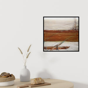 Preview of 'Untitled 2 (Russet Horizon)' Painting by Hari Dhongade shown on a wall in a furnished room.