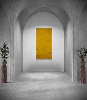 In-situ view of Yashvant Singh's 'Untitled 2 (Golden Abstract)' painting in a room