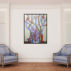 In-situ view of Arvind Dubey's 'Untitled 2 (Birds of a Feather)' painting in a room