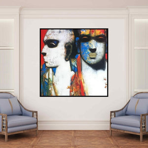 In-situ view of Sujata Achrekar's 'Untitled 2 (A Cosmic Dialogue)' painting in a room