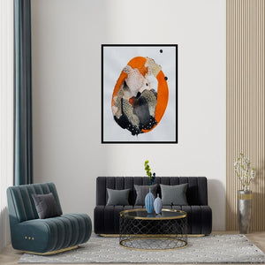 Preview of 'Untitled 2 (Orange Seed)' Painting by Huma Khan shown on a wall in a furnished room.