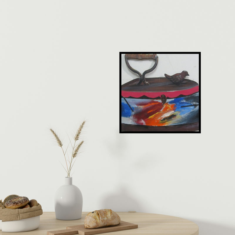 In-situ view of Somanth Adamane's 'Untitled 2 (Unexpected Guest)' painting in a room