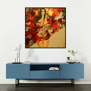 'Untitled 2' painting by Sunayana Malhotra shown on a wall in a furnished room.