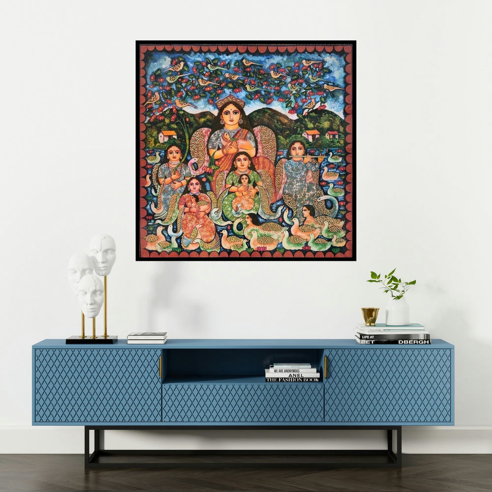 'Untitled 2' painting by Jayasri Burman shown on a wall in a furnished room.