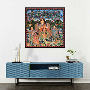 'Untitled 2' painting by Jayasri Burman shown on a wall in a furnished room.