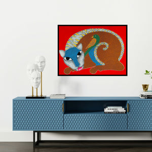 Preview of 'Untitled 2 (A Curious Encounter)' Painting by Venkat Shyam shown on a wall in a furnished room.