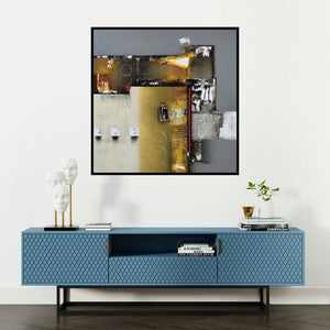 'Untitled 2 (Intersections)' painting by Paras Parmar shown on a wall in a furnished room.