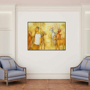 'Untitled 2' painting by Mohan Naik shown on a wall in a furnished room.
