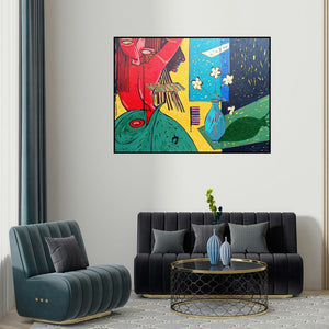 Mohd Majeed Mansoori's 'Untitled 2 (Reflections and Refractions)' painting visualized above a sofa in a contemporary room.