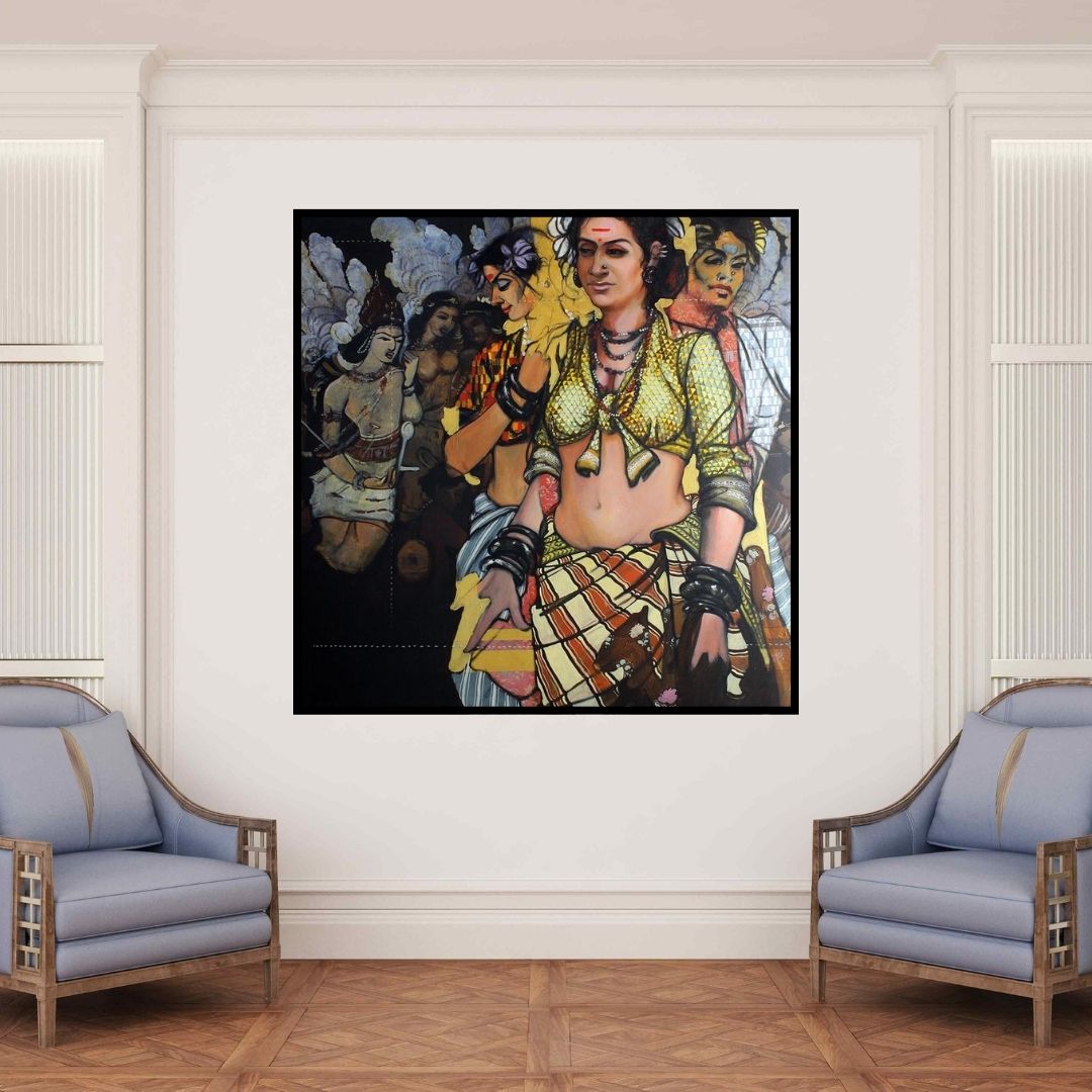 In-situ view of Ramchandra Kharatmal's 'Untitled 2 (Serene Beauty)' painting in a room